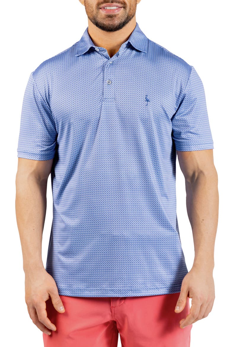 Mosaic Tiles Printed Performance Polo, Main, color, DENIM