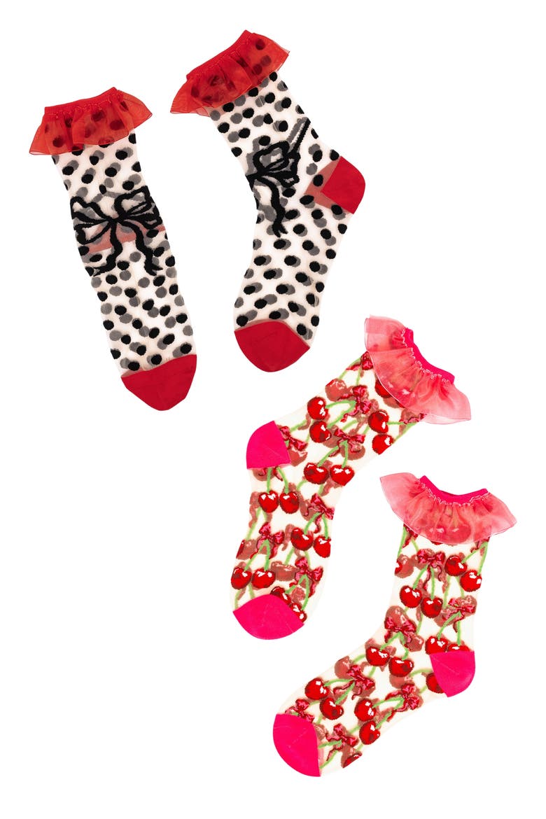 Classics Ruffle Sheer Crew Socks, Main, color, PINK/ RED