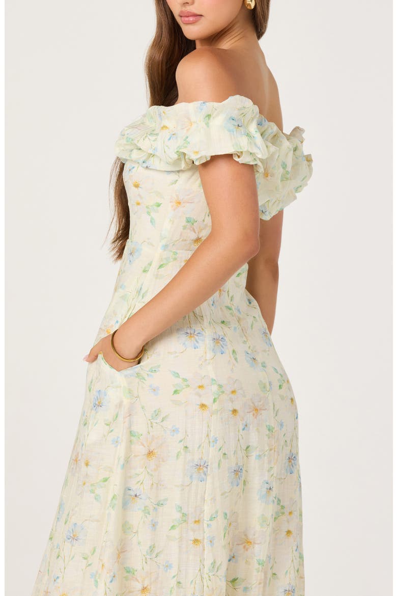 Alannah Floral Print Off the Shoulder Dress, Alternate, color, PALE YELLOW FLORAL