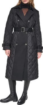DKNY Quilted Double Breasted Trench Coat