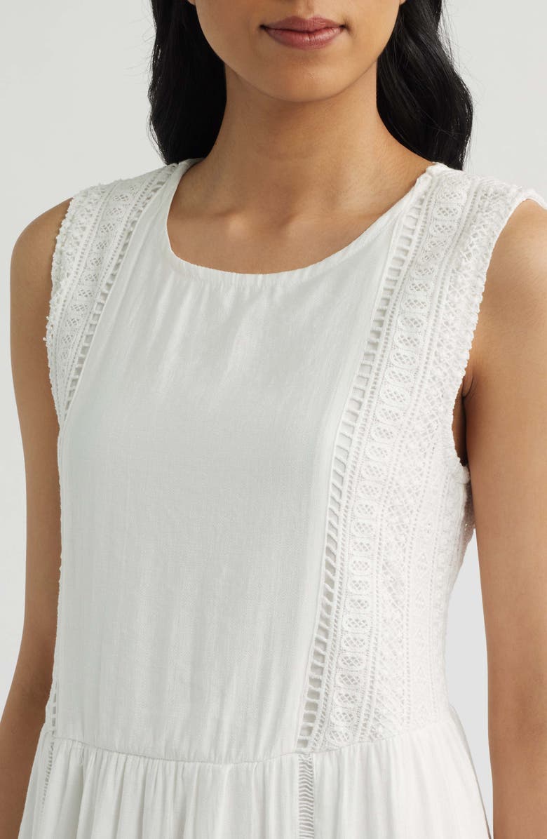 Bobeau Eyelet Trim Midi Dress, Alternate, color, White