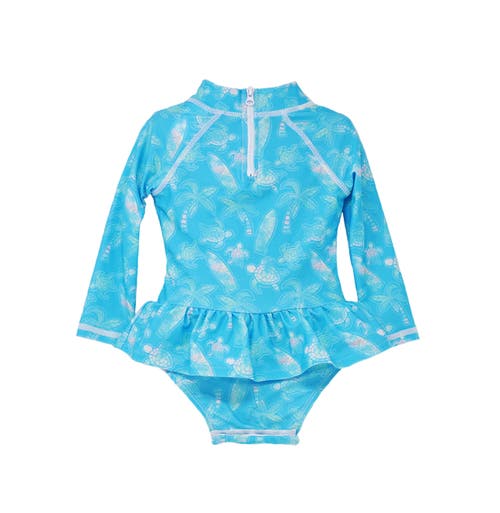 Flap Happy Girls' Sun Protective Upf 50+ Alissa Infant Ruffle Rash Guard Swimsuit In Coco Beach Turtles