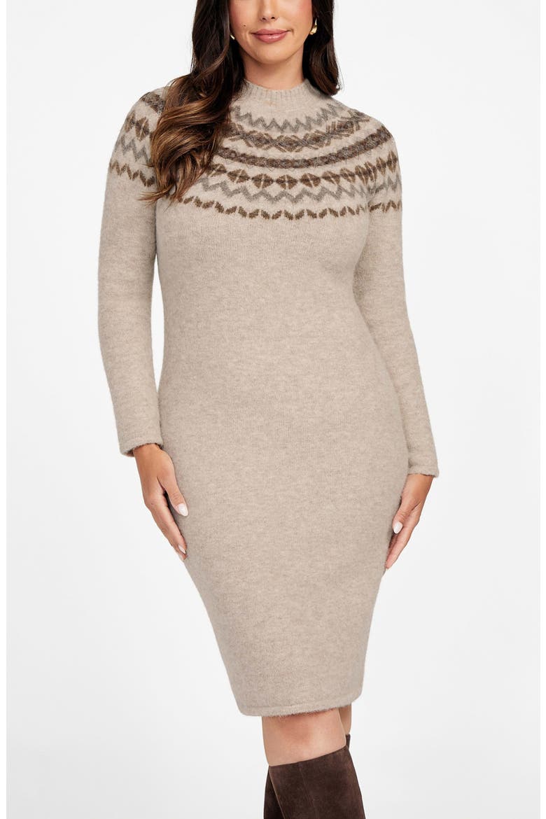 Akila Jacquard Detail Long Sleeve Sweater Dress, Alternate, color, BEIGE MULTI