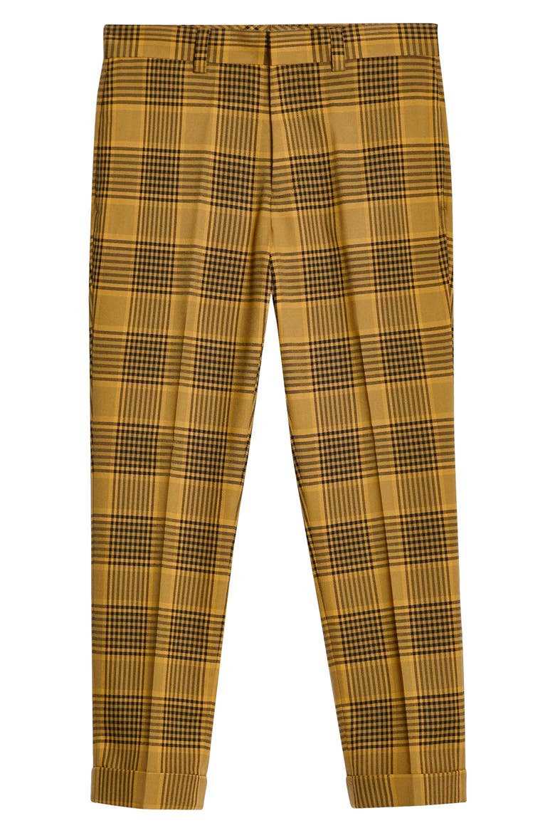 Plaid Slim Fit Crop Trousers, Alternate, color, YELLOW MULTI