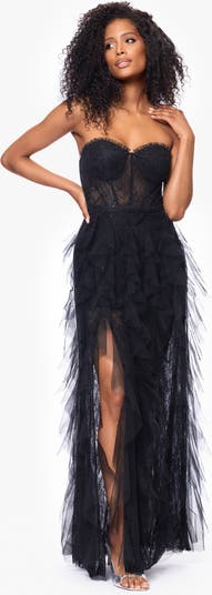 Sequin Lace Strapless Gown