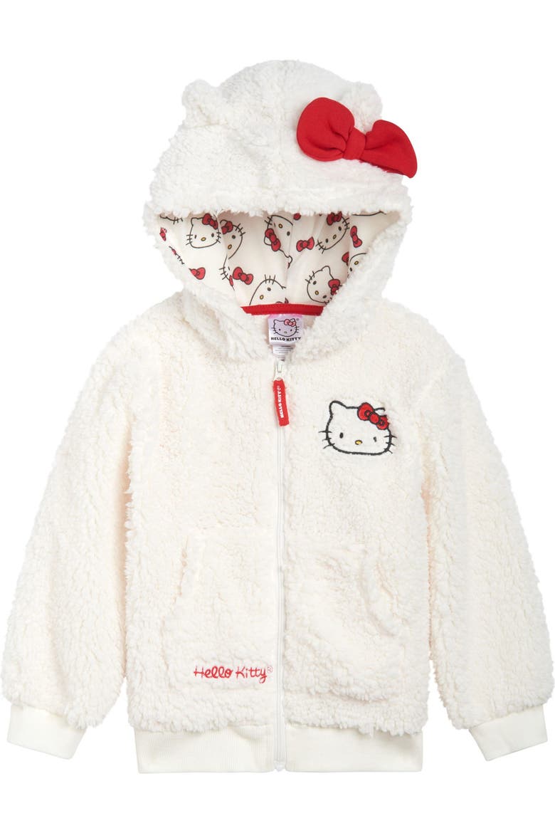 Faux Shearling Fleece Zip-Up Hoodie, Main, color, Hello Kitty Off White