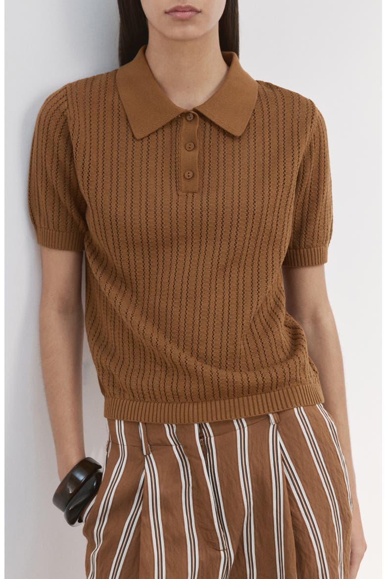 Open Stitch Cotton Polo Sweater, Main, color, CARAMEL