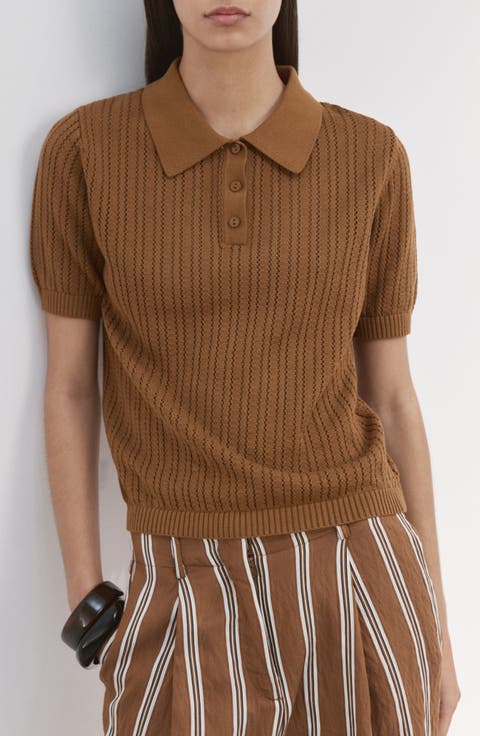 Open Stitch Cotton Polo Sweater