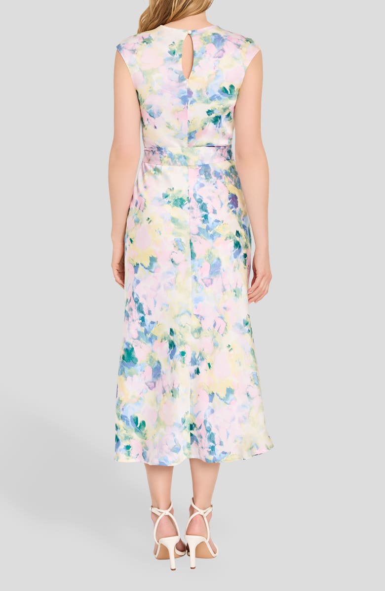 Tahari ASL Abstract Print Cross Neck Sleeveless Midi Dress, Alternate, color, Blush Buttercup