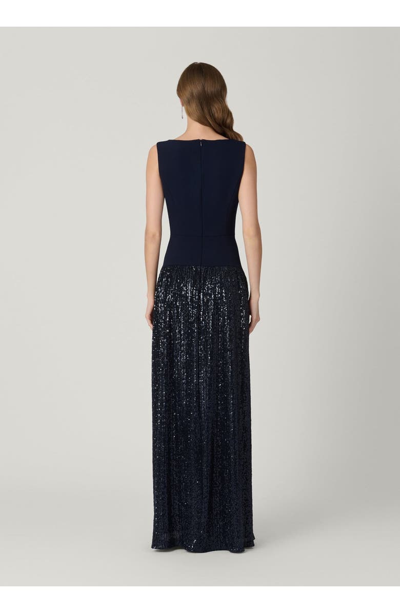 Shoshanna Midnight Dorothy Pleated Sequin Crepe Combo Dress, Alternate, color, Navy