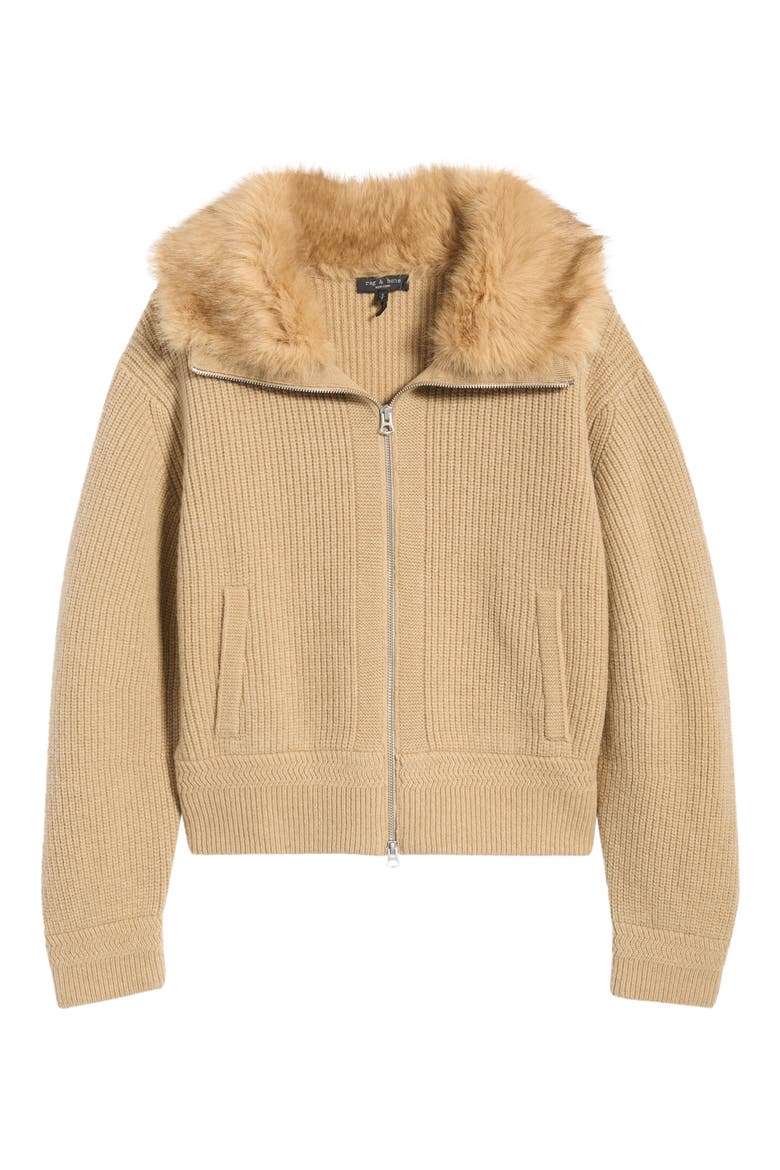 Amelia Faux Fur Zip Up Cardigan, Main, color, CAMEL