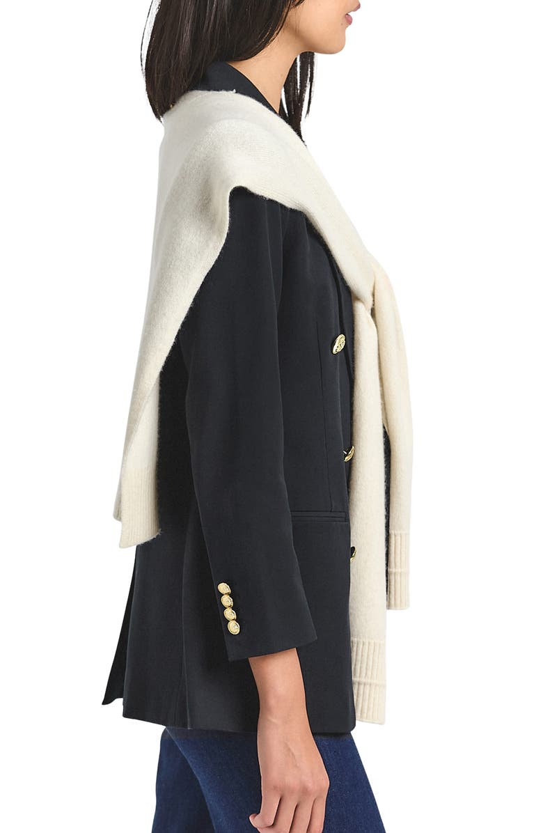 Derek Lam 10 Crosby Walter Cotton Blend Double Breasted Jacket with Shrug, Alternate, color, Black/ Chalk