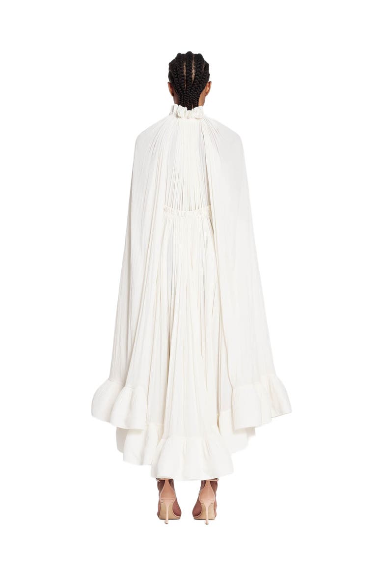 Long Charmeuse Ruffle Dress, Alternate, color, Off White