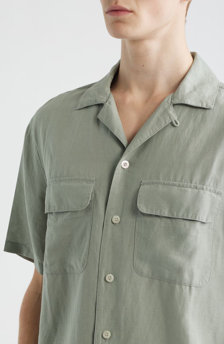 Madewell Short Sleeve Lyocell & Linen Button-Up Shirt, Alternate, color, Frosted Cement