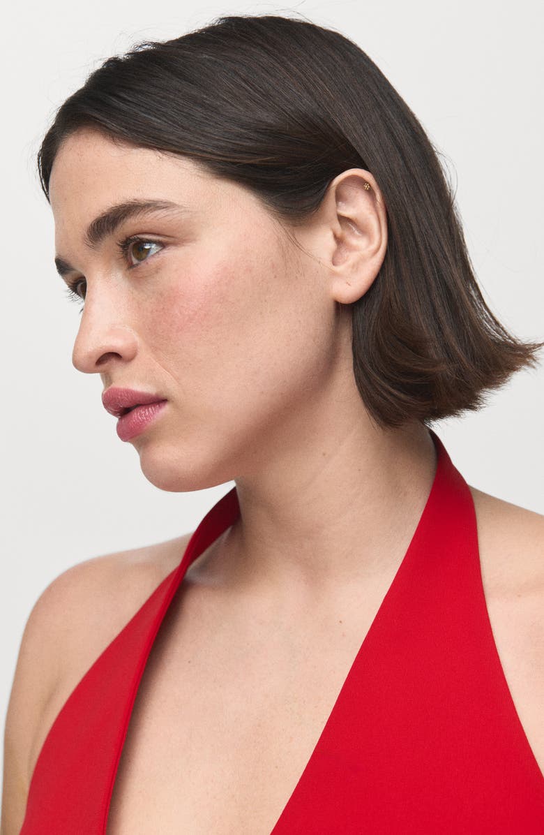 MANGO Pleated Halter Peplum Top, Alternate, color, Red