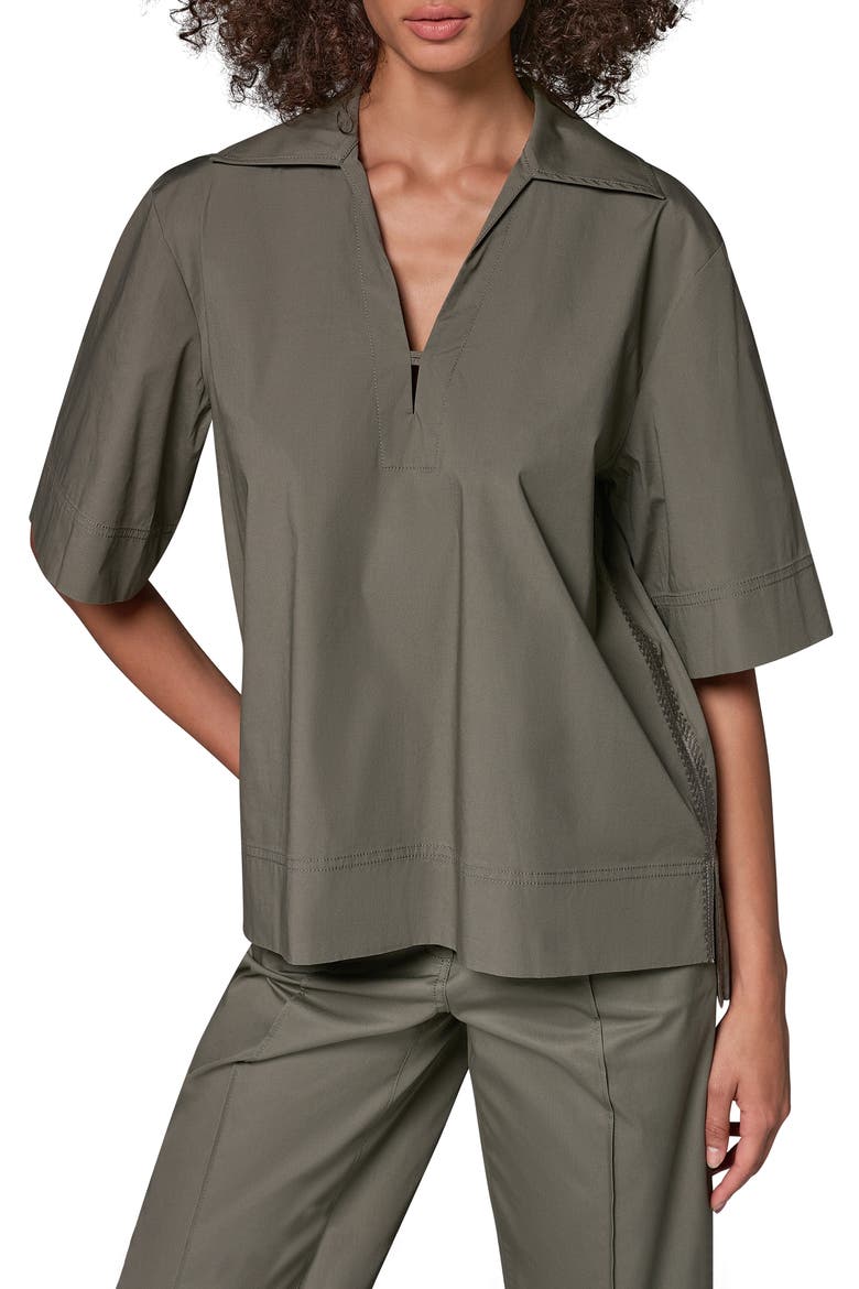Embroidered Poplin Short Sleeve Top, Main, color, SAGE