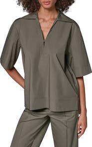 Donna Karan New York Embroidered Poplin Short Sleeve Top