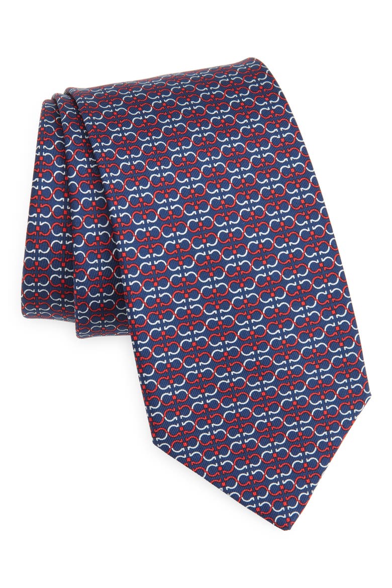 Zelig Gancini Print Silk Tie, Main, color, NAVY/ ROSSO