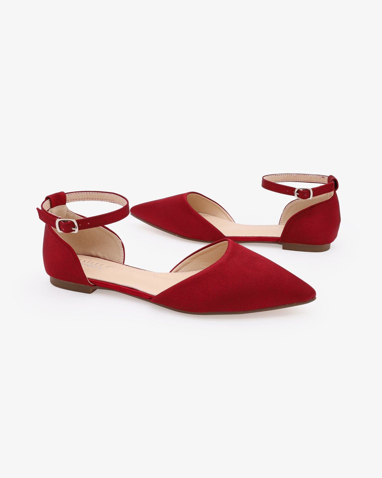 Bella Satin Pointy Toe Flats with Ankle Strap, Alternate, color, Burgundy