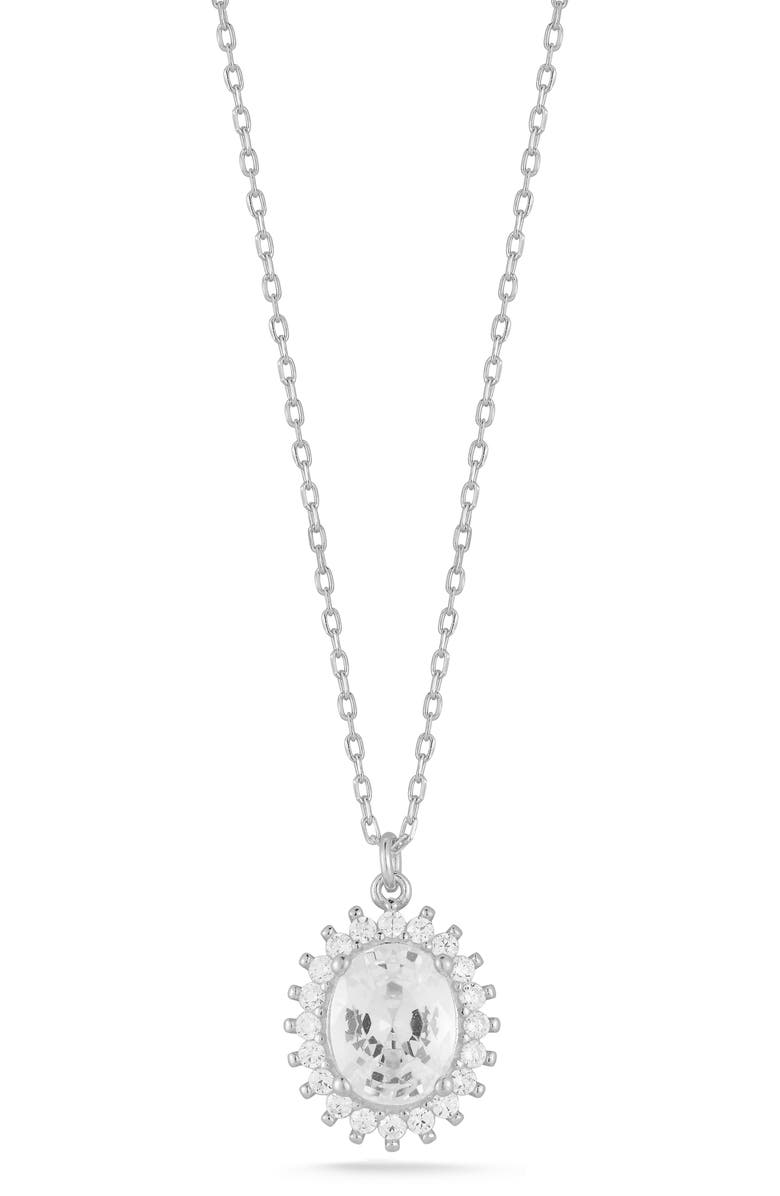 GLAZE JEWELRY Cubic Zirconia Halo Pendant Necklace, Main, color, Silver