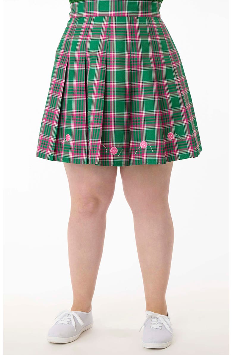Smak Parlour Plus Size Pleated Mini Skirt, Main, color, Green Plaid