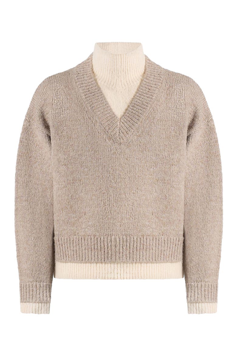 Jacques Unisex Double Layer V-Neck Knit Jumper, Alternate, color, Taupe