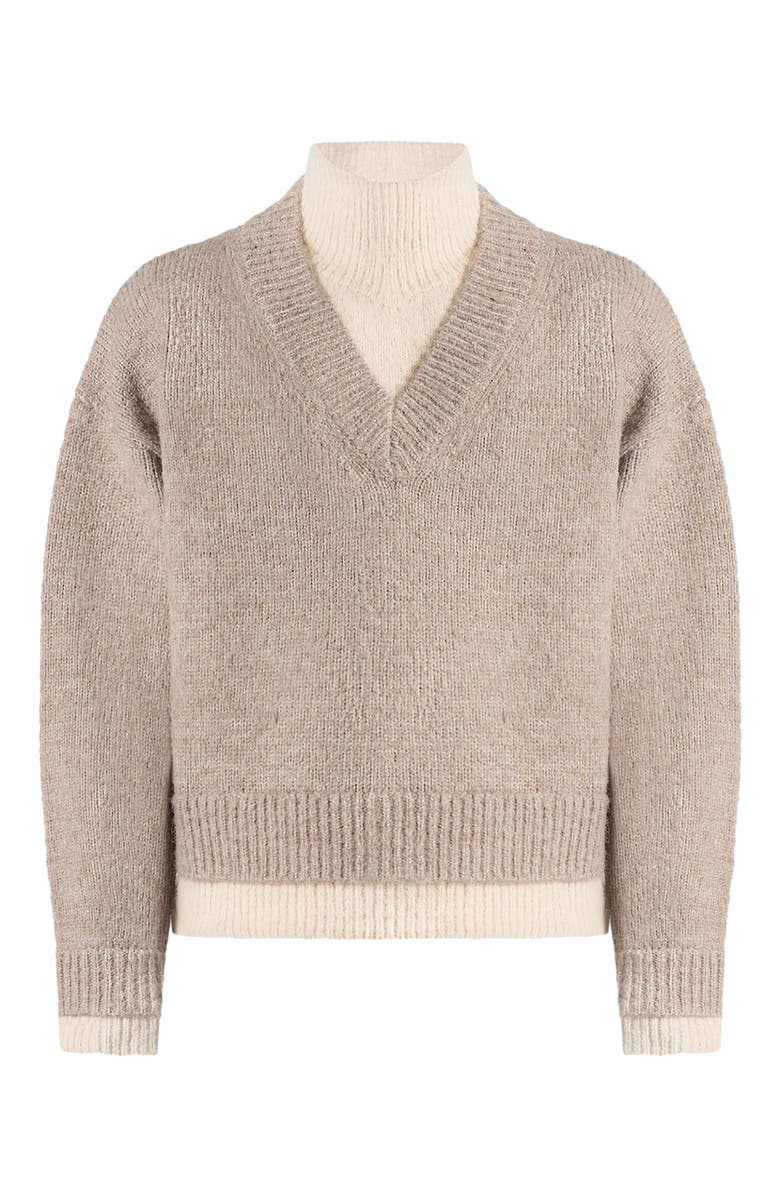 Manière De Voir Jacques Unisex Double Layer V-Neck Knit Jumper, Alternate, color, Taupe
