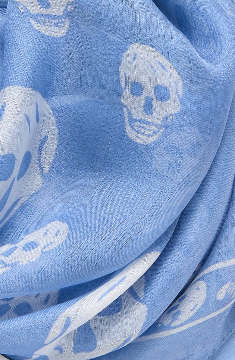 McQueen Skull Print Silk Scarf, Alternate, color, 4878 Print Blue/ Ivory