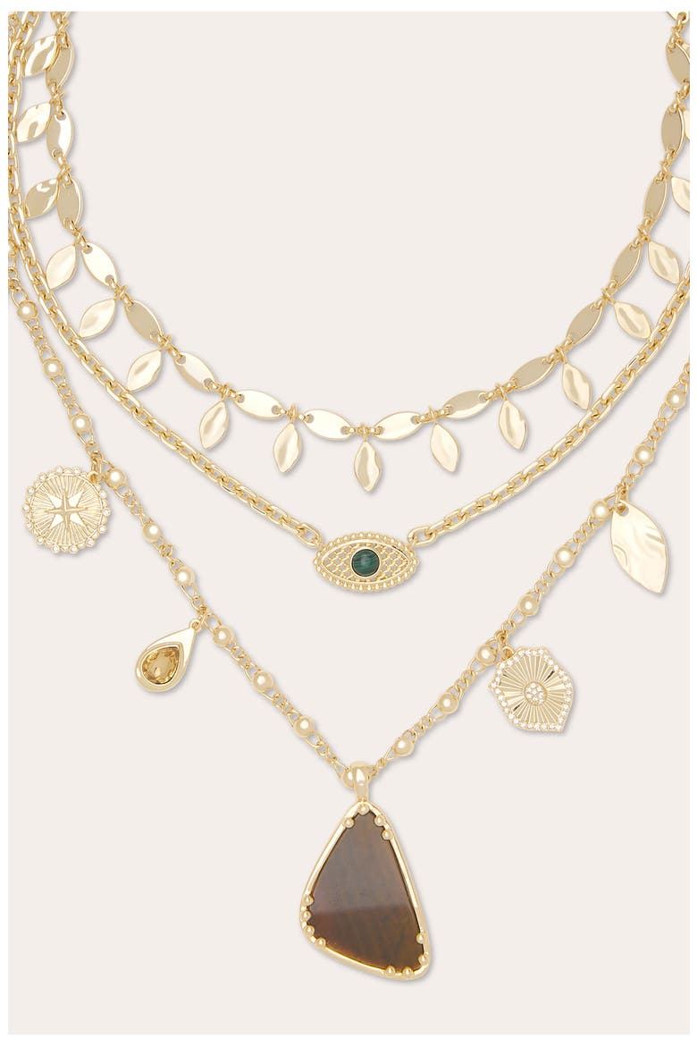 Cleo Layered Charm Necklace, Alternate, color, GREEN MULTI/ GOLD