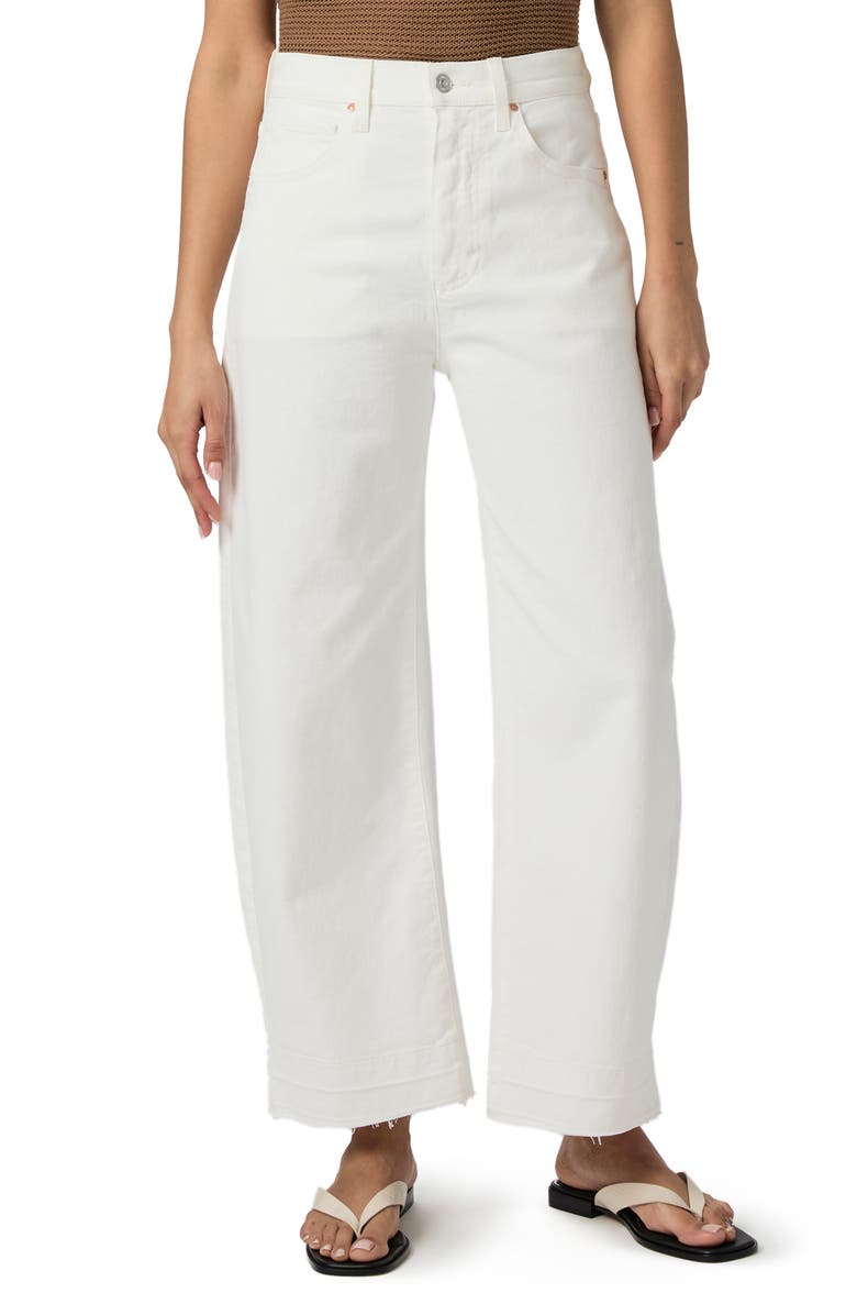 PAIGE Arellia Ankle Barrel Leg Jeans, Main, color, Tonal Ecru Wide Undone Hem