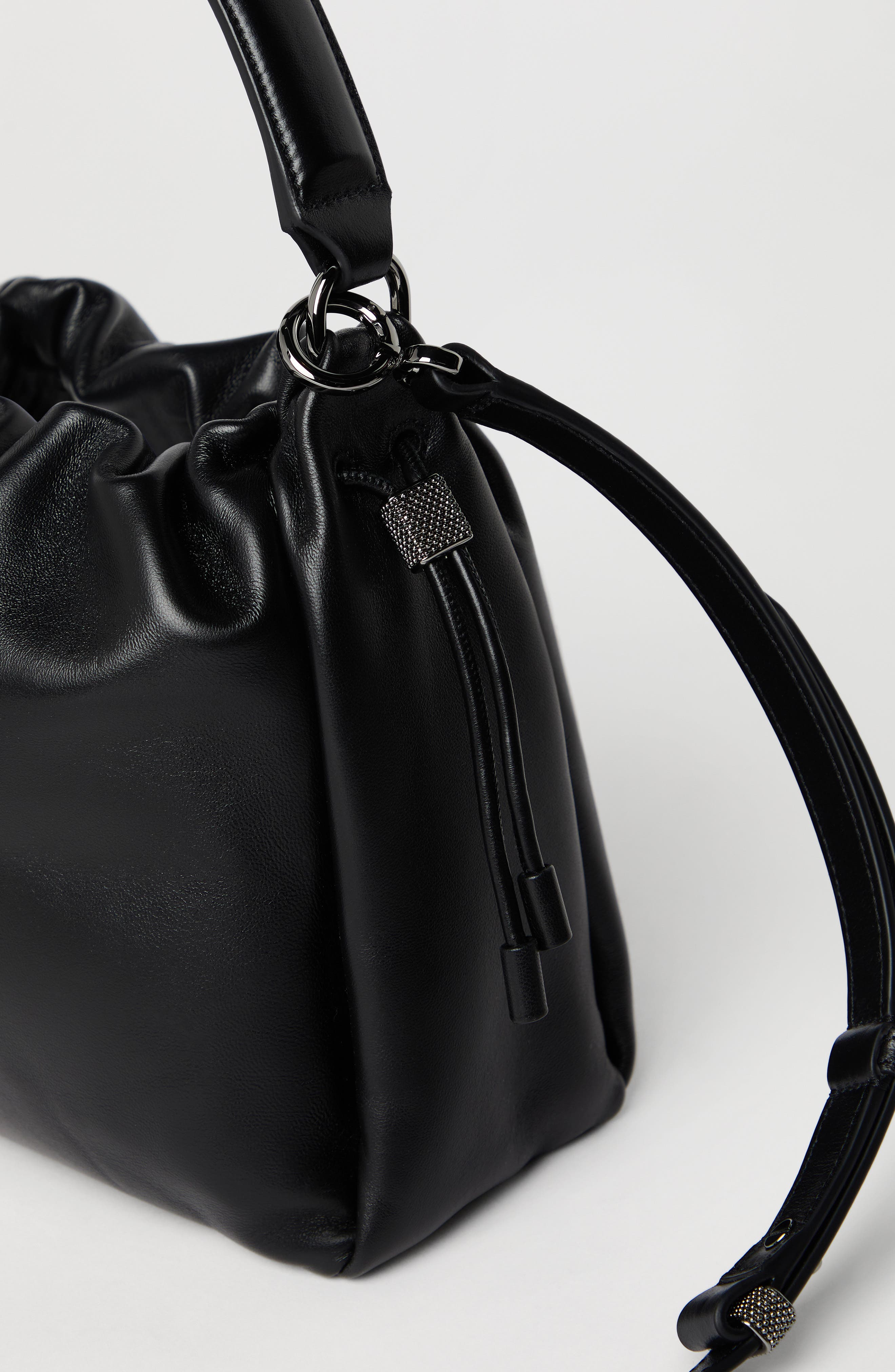 Brunello Cucinelli Small Soft Leather Mellow Bucket bag, Alternate, color, Black