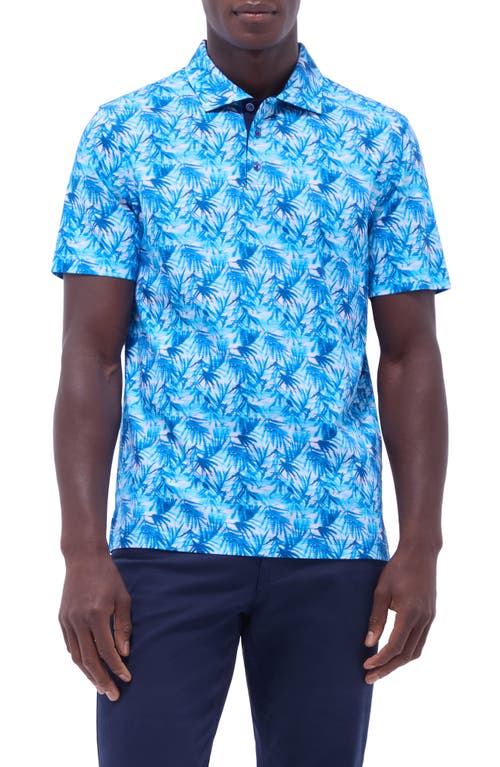 Bugatchi Hendrix Digital Leaf Print Pima Cotton Polo In Aqua