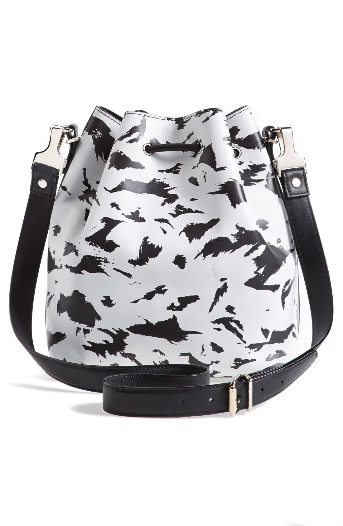 Proenza Schouler 'Medium' Feather Print Leather Bucket Bag, Alternate, color, 