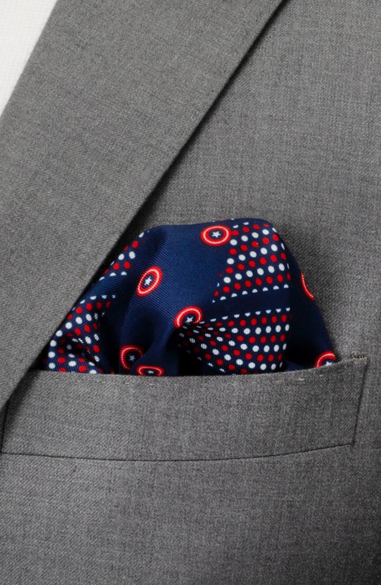 Cufflinks, Inc. Marvel<sup>™</sup> Captain America Silk Pocket Square, Alternate, color, Navy