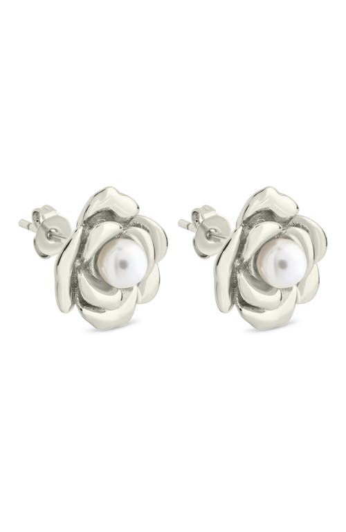 Sterling Forever Rosa Faux Pearl Flower Stud Earrings