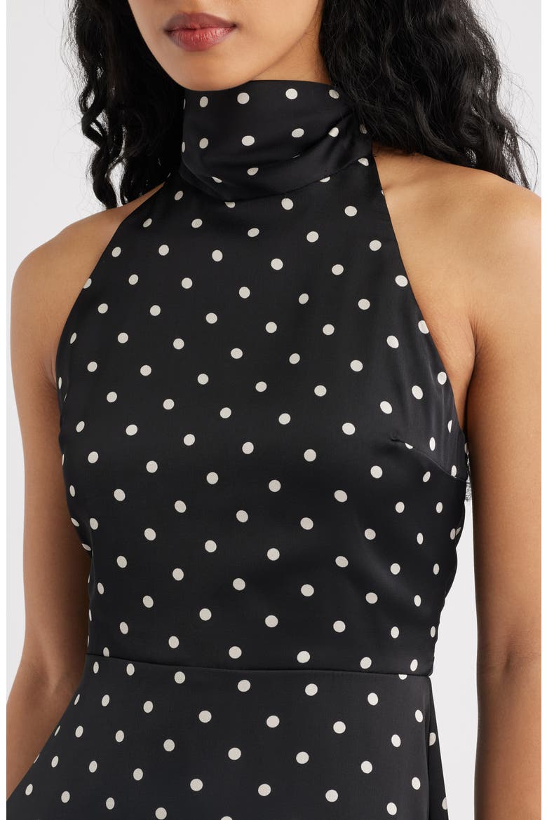 Sophie Polka Dot Halter Minidress, Alternate, color, BLACK
