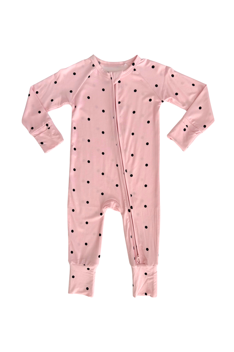 Polka Dot Zipper Romper, Main, color, Blush Polka Dot