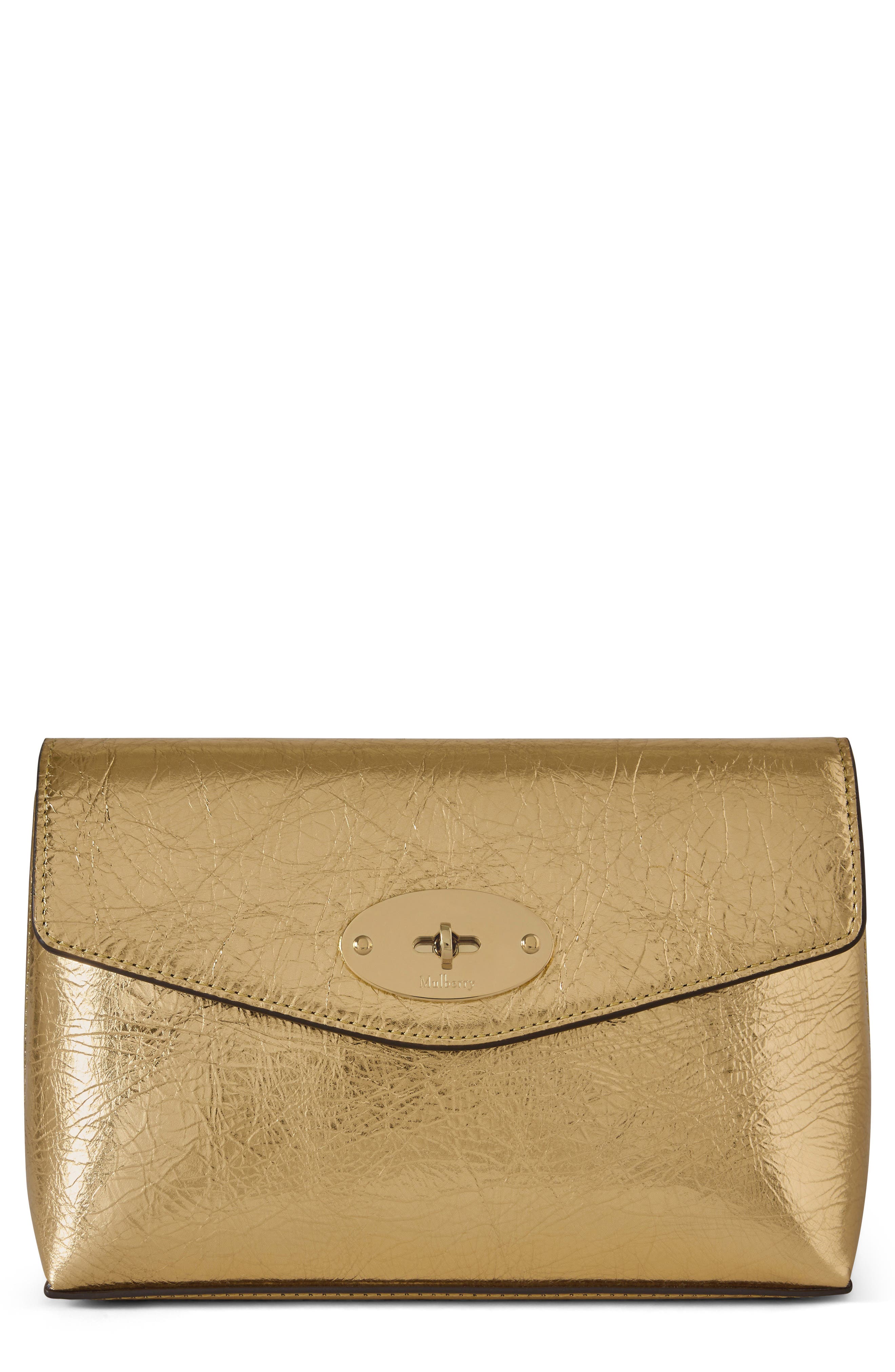 Darley Crinkled Metallic Leather Cosmetic Pouch, Main, color, SOMERSET GOLD