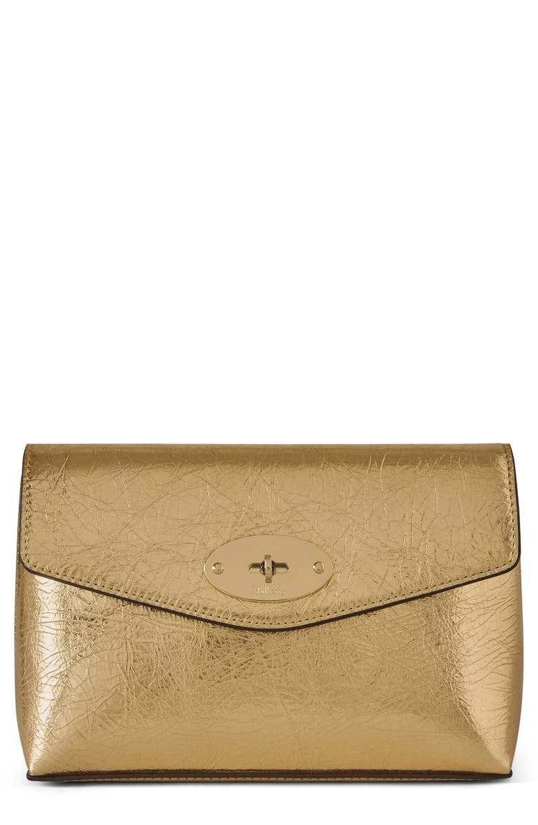 Mulberry Darley Crinkled Metallic Leather Cosmetic Pouch, Main, color, Somerset Gold
