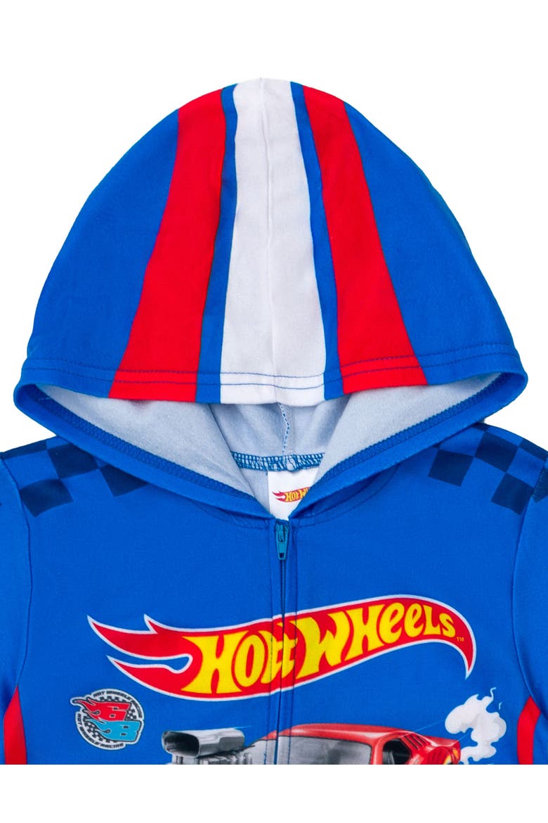 Racing Fleece Hooded One Piece Pajama, Alternate, color, Royal Blue Red