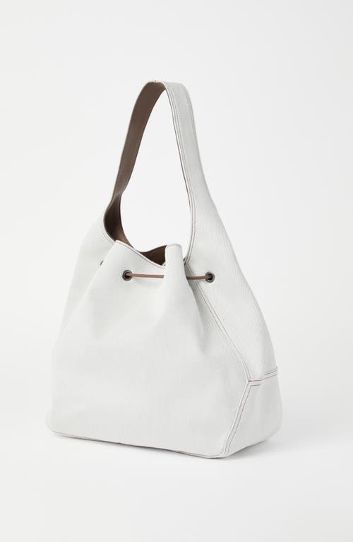 Shop Brunello Cucinelli Gabardine Bc Duo Bucket Bag In Chalk