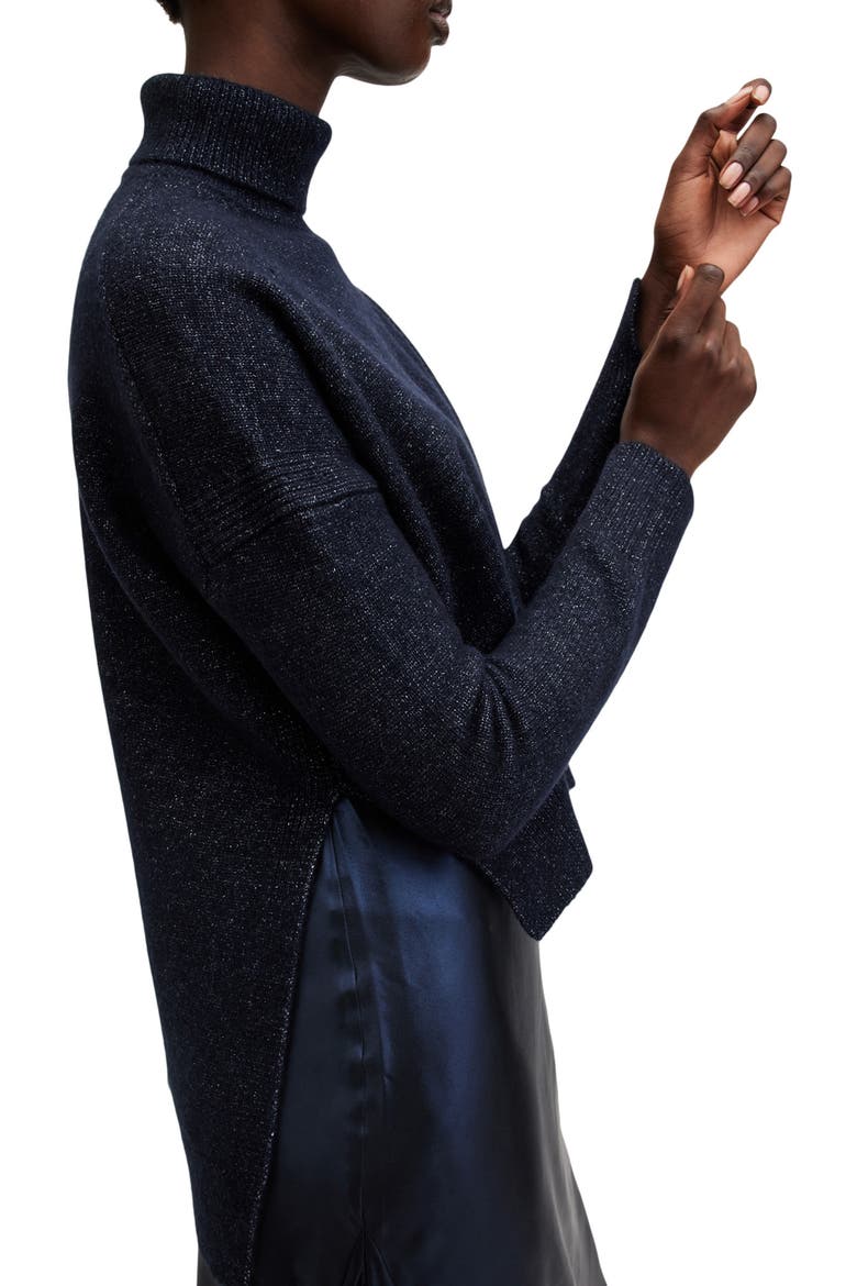 Amos Asymmetric Satin Slipdress and Sparkle Sweater Set, Alternate, color, MIDNIGHT BLUE