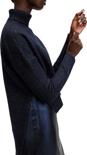 AllSaints Amos Asymmetric Satin Slipdress and Sparkle Sweater Set