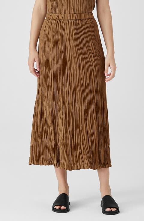 Pleated Silk Midi Skirt