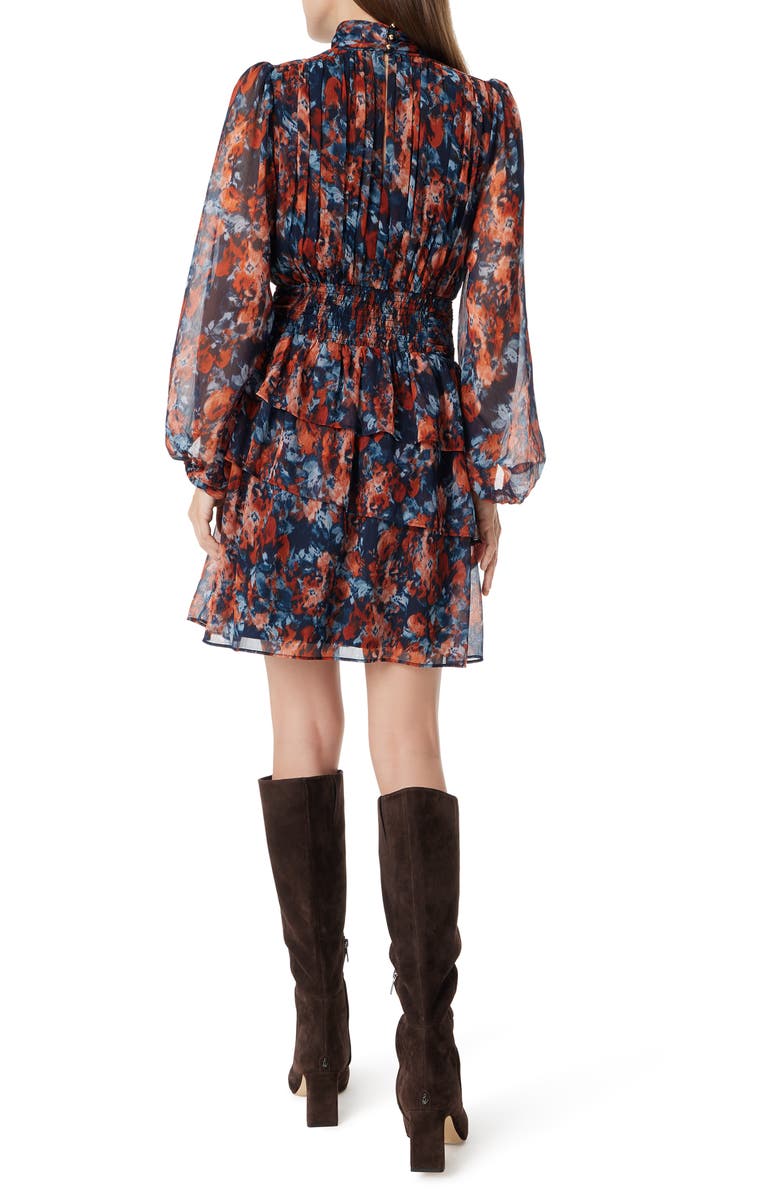 Sam Edelman Ava Ruffle Long Sleeve Chiffon Dress, Alternate, color, Navy-Flora Futura