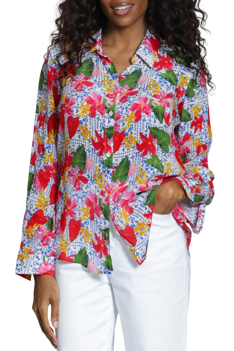 Floral Print Woven Shirt, Main, color, PINK MULTI