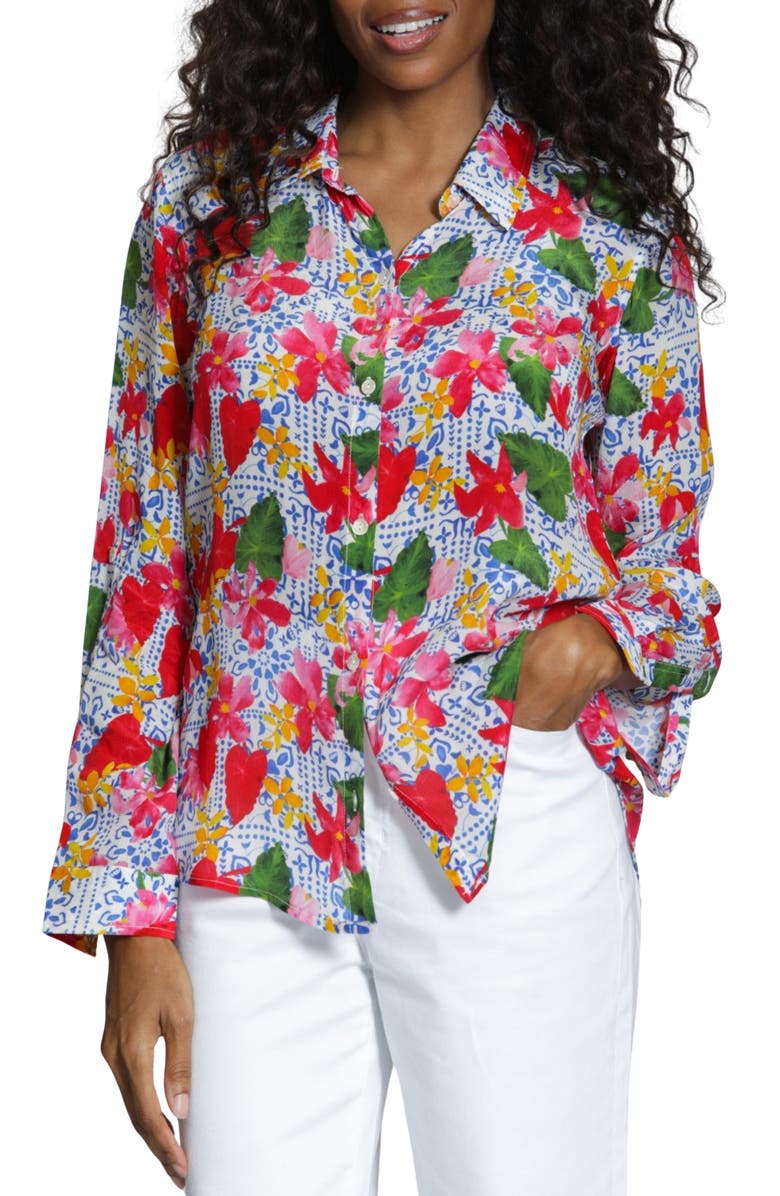 APNY Floral Print Woven Shirt, Main, color, Pink Multi