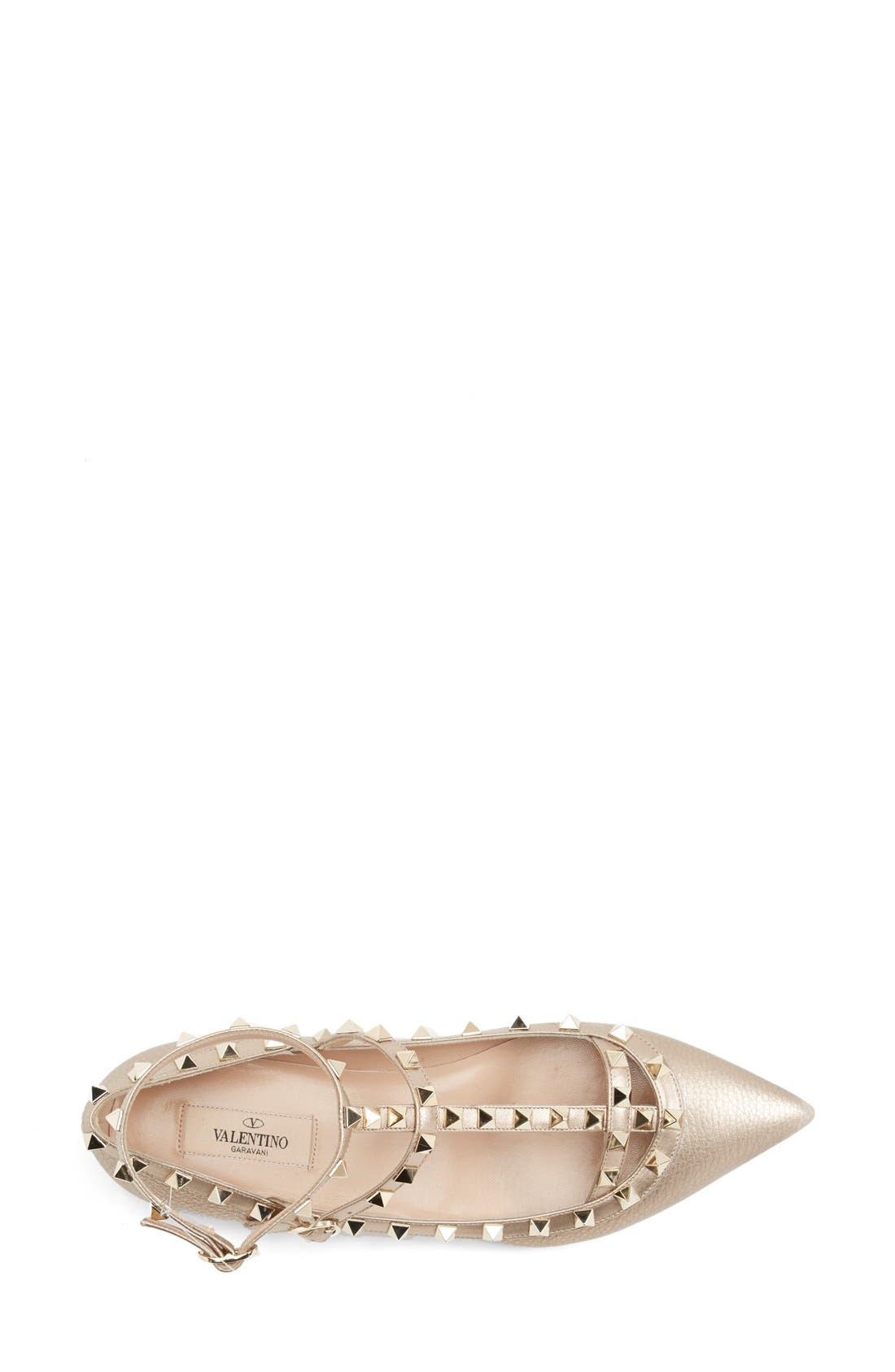 Valentino Garavani 'Rockstud' T-Strap Ballerina Flat, Alternate, color, 