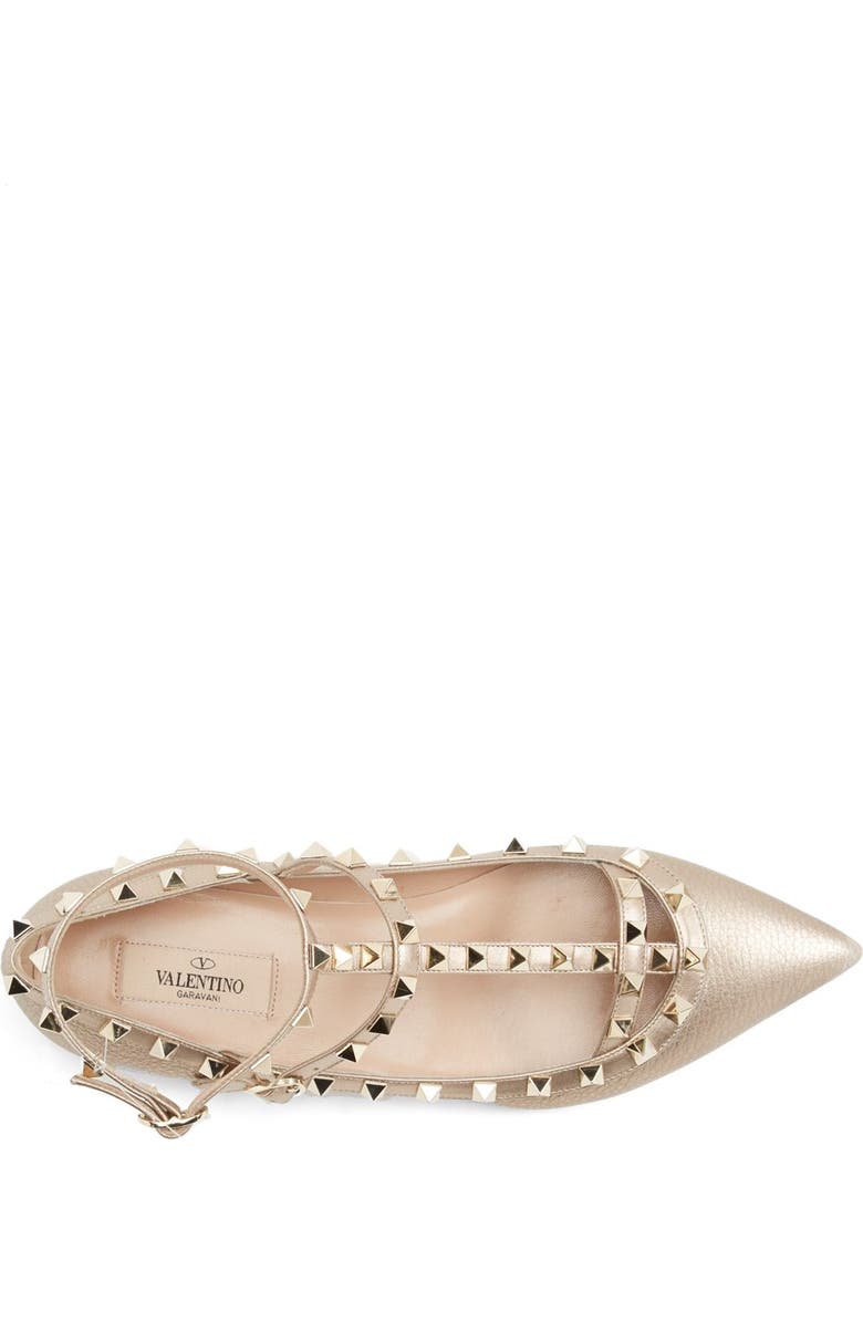 Valentino Garavani 'Rockstud' T-Strap Ballerina Flat, Alternate, color,