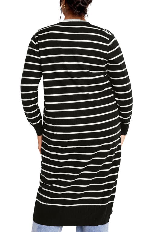 City Chic June Stripe Long Cardigan In Black